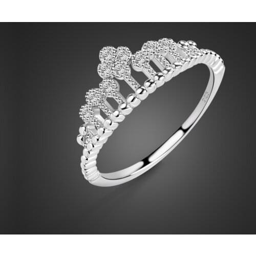 New Fashion 100% 925 Sterling Silver Ring Princess Queen Tiara Crown Sparkling CZ Rings Women Engagement Jewelry Gift