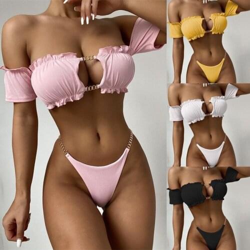 Bikini Sets Women Sexy Thong Two Pieces Swimsuits 2021 New Girl Beach Bathing Suits Swimwear Workout Short Sleeve Bathing Suits