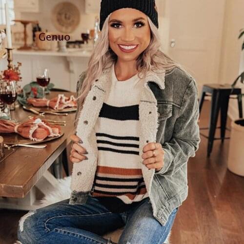 Women Winter Jacket Thick Fur Lined Coats Parkas Fashion Faux Fur Patchwork Lining Corduroy Bomber Jackets Cute Outwear