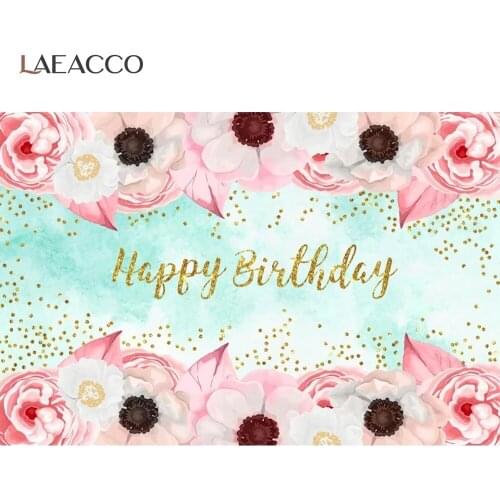 Laeacco Birthday Backdrops Flowers Blossom Gold Dots Photography Backgrounds Baby Shower Photophone Newborn Photocall Photozone