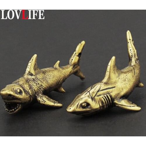 Brass Pendant Car Key Chain Ring Shark Animal Figurines Handmade Vintage Keychain Hanging Jewelry Men Women Keyring Child Gifts