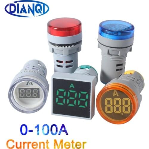 Small mini Ampermeter 22mm LED Digital Display power signal light AC 60-500V 0-100A Ammeter Current Meter Gauge Indicator Pilot
