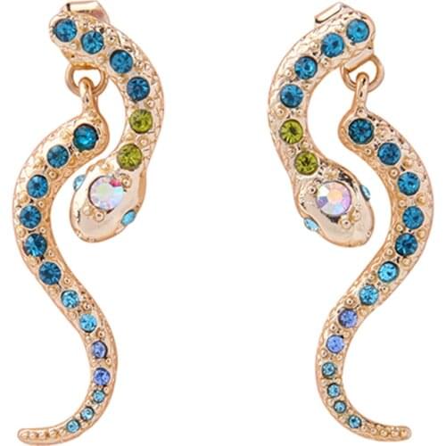 Fashion New Moving Blue Crystal Snake Dangle Earrings