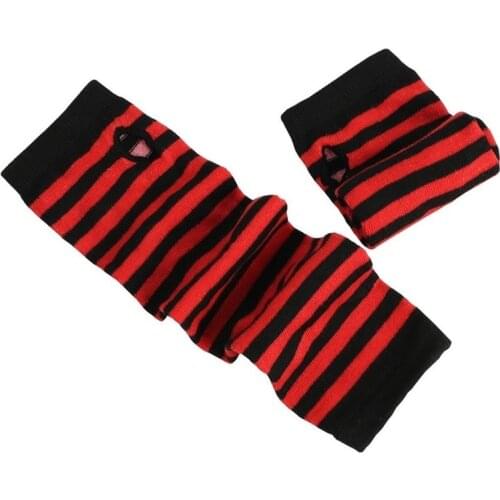 Fashion Women Lady Striped Elbow Gloves Warmer Knitted Long Fingerless Gloves Elbow Mittens Christmas Accessories Gift