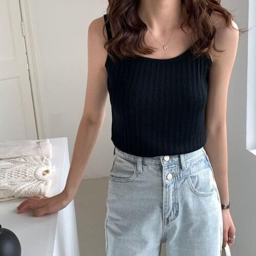Korean style Fashion Knit Top Sleeveless camisole Sexy Basic Womens summer vest