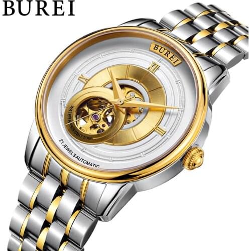 BUREI Brand Fashion Gold Automatic Watch Men Luxury Waterproof Fashion Hollow Business Mechanical Wristwatches Relogio Masculino
