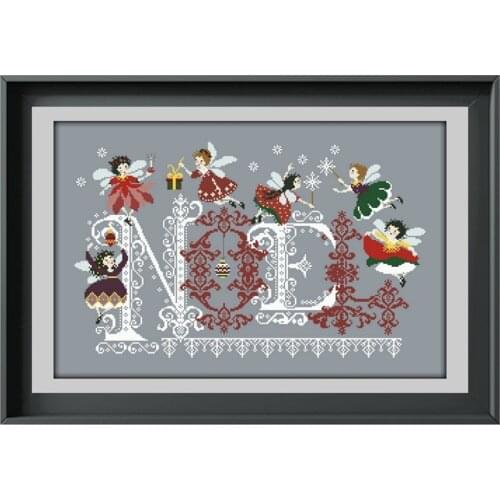 Little fairy cross embroidery kit snow flakes pattern design 18ct 14ct 11ct deep gray canvas Cross Stitch DIY needlework