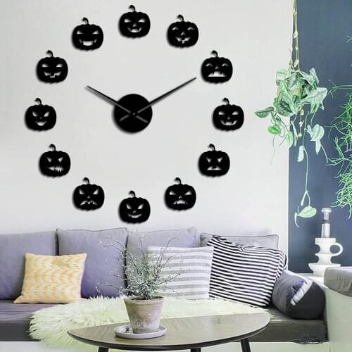 Halloween Christmas DIY Wall Clock Quiet Sweep Mirror Effect Clock Pumpkin Emotion Mirror Effect Wall Clock Art Decoration