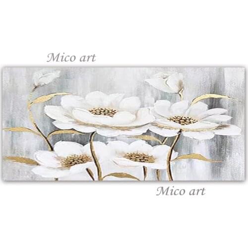Latest Design New White Flower Art Paintings Hand-painted Decorative Items Canvas Oil Painting Wall Artwork Unframed Pieces