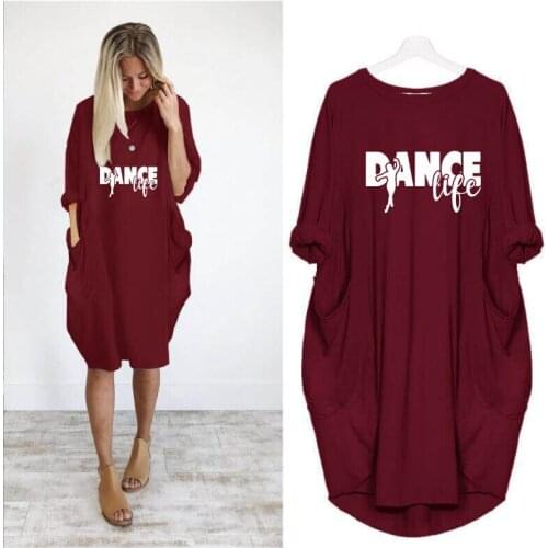 Dance life Cartoon Letter Print Dress for Female Harajuku Long Sleeve Vintage Dress Women Femme Dancer Lover Summer Gift