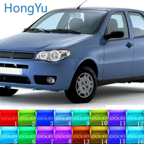 Latest Headlight Multi-color RGB LED Angel Eyes Halo Ring Eye DRL RF Remote for FIAT PALIO 2004 2005 2006 Control Accessories