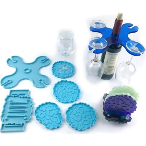 R58E 6 Pcs/Set Wine Rack Epoxy Resin Mold Cup Holder Coaster Silicone Mould DIY Handmade Crafts Home Decoration Casting Tool