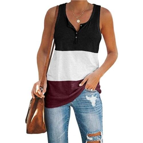 Plus Size Women Trim Vest Sleeveless Casual Loose Buttons V-neck Contrast Color Vest Tank-Top Streetwear Workout Camis Crop Top