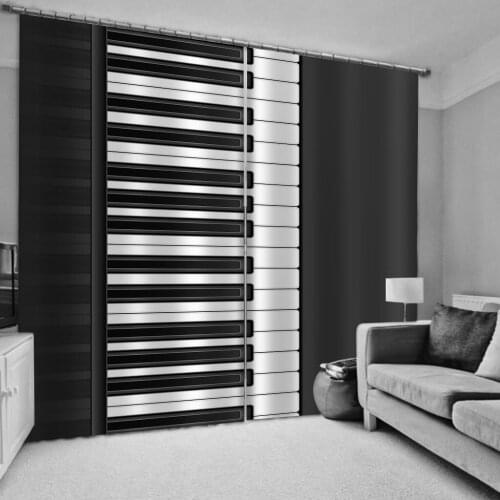 Customized size Luxury Blackout 3D Window Curtains For Living Room black and white piano curtains soundproof windproof curtains