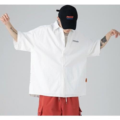 Streetwear Shirts 2021 Men Graphic Cotton Plus Size Short Sleeve Shirts Loose Summer Fashion Casual Japanese Shirt Tops Clothes