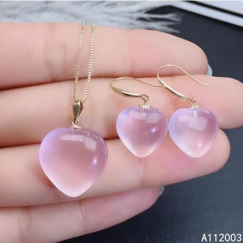 KJJEAXCMY Fine Jewelry 18K gold inlaid natural Rose Quartz female pendant earring set luxury supports test