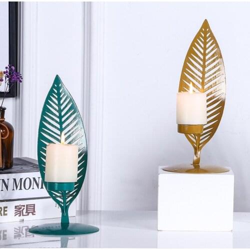 Nordic creative iron ornaments retro metal leaf candle holder living room hotel desktop candle holder decorations de hogar ha