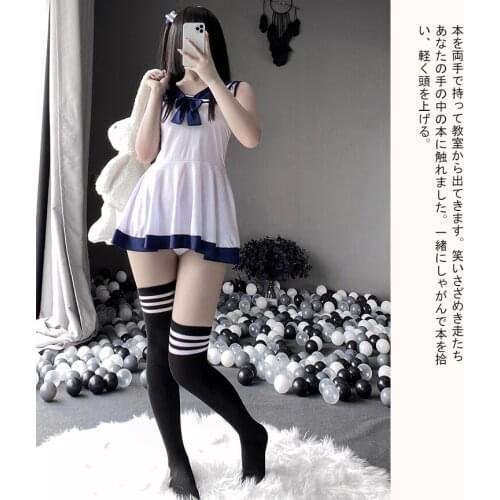 Lolita Sexy Lingerie School Girl Cosplay Costumes Sleeveless Short Dress Sailor Outfit Kawaii Japaness Anime Style Mini Skirt