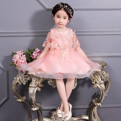Wedding Princess Flower Dress for Girl Evening Piano Performance Trailing Kids Clothes Children Handmade Bridesmaid Bead Dresses
