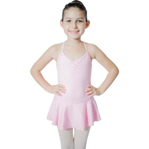 Girls Light Pink Camisole Cross-Back Ballet Dancing Girls Leotard Dress Red Kids Modern Dance Costumes