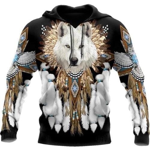 Men Women Native Indian 3D Wolf Full Print Hoodies Harajuku Zipper Pullover Sweatshirt Unisex Autumn Casual Jacket Tracksuit 001