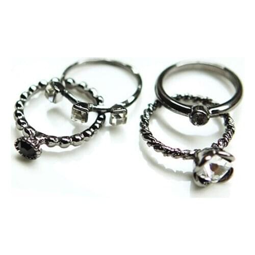 4pcs/Set Vintage Punk Ring Crystals Antique Lucky Fashion Rings Women Boho Beach Jewelry Bohemian Midi Ring Jewelry