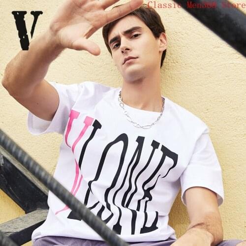 New VLONE short-sleeved female 21SS rose red big V printing loose cotton T-shirt for men