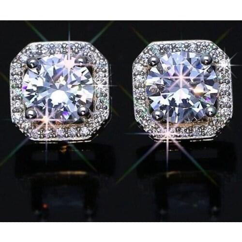 Luxury Women Earrings 100% 925 Sterling Silver Women Square Zirconia Stud Earrings For Women Anniversary Silver 925 Jewelry Gift