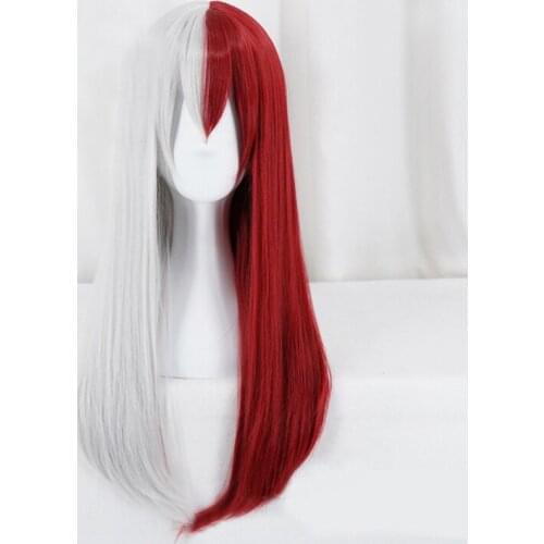My Hero Academia Todoroki Shoto Women Long Wig Cosplay Costume Boku no Hero Academia Red White Hair Halloween Party Wig +Wig Cap