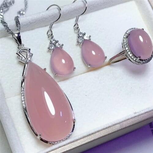 Jadery 925 Sterling Silver Necklace/Earrings/Ring For Women Natural Green Pink Red Jade Jewelry Sets Wedding Jewelry 2019 Gifts