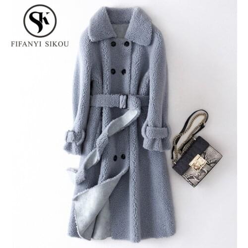 Fur Coat Women Fluffy Real Sheep Shearing Winter Coat Female Plush Particles Wool Natural Fur Jacket Long Coats Warm Overcoat