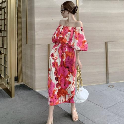 Bohemian Style Summer Women Casual High Waist Sexy Backless Beach Dress Vintage Slash Neck Dot A-line Maxi Dress Vestidos