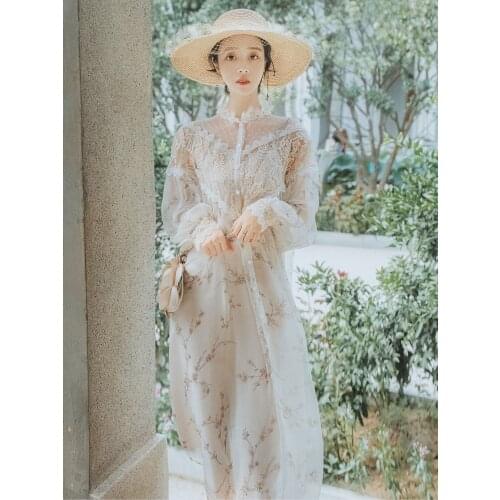 2019 new fashion womens Female chiffon dress sweet floral two-piece