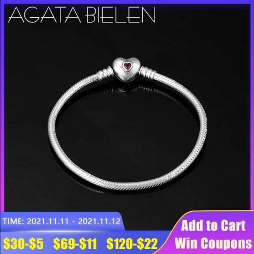 2020 New 925 Sterling Silver fashion DIY gift pink CZ heart fine charm snake bone chain Bracelets luxury jewelry