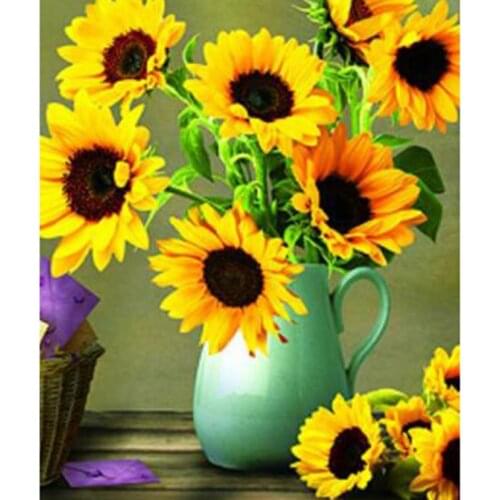 5D DIY Diamond Painting Flower Painting Sunflower Vase Picture Cross Stitch Square Round Diamond Embroidery Decoration WG2862