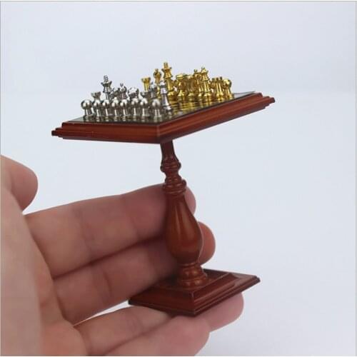 1:12 Dollhouse Accessories, Miniature Chess Game Chess Set Made of Alloy, Silver