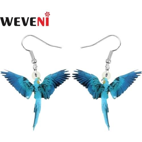 WEVENI Acrylic Flying Macaw Parrot Earrings Big Long Printing Bird Animal Dangle Drop For Women Girls Trendy Jewelry Decoration