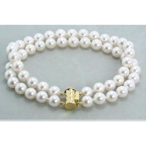 Free Shipping genuine double strands 9-10mm natural south sea white pearl bracelet 7.5
