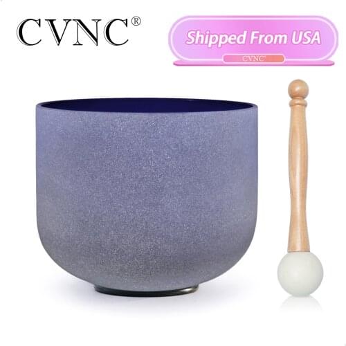 CVNC 8" 432Hz Note A Third eye Chakra Indigo Color Frosted Quartz Crystal Singing Bowl