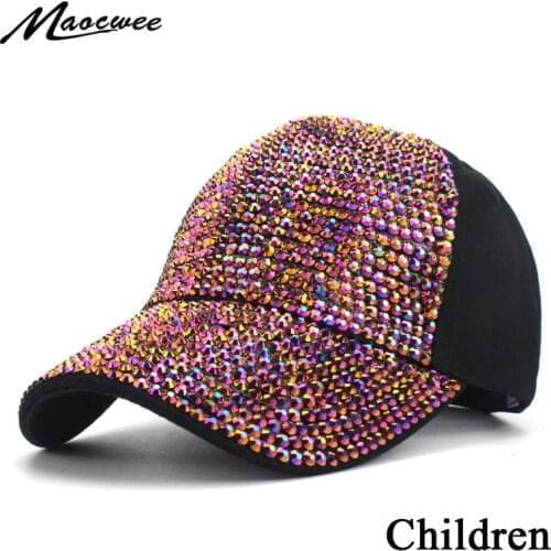 Rhinestone Childrens Baseball Cap for girl Boy Baby Snapback Hat Summer Fashion Baseball Hat Cap Cute Diamond Kids Hats Bone