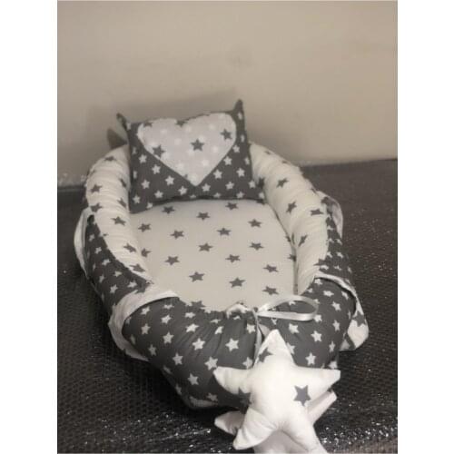 Unisex Gray White Baby Bed