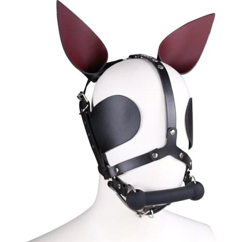 Fetish Porn Cat Women Sex Mask and Gag Cosplay Face Cat Leather Mask BDSM Bondage Slave Erotic Masks Sex Toys Adult Games