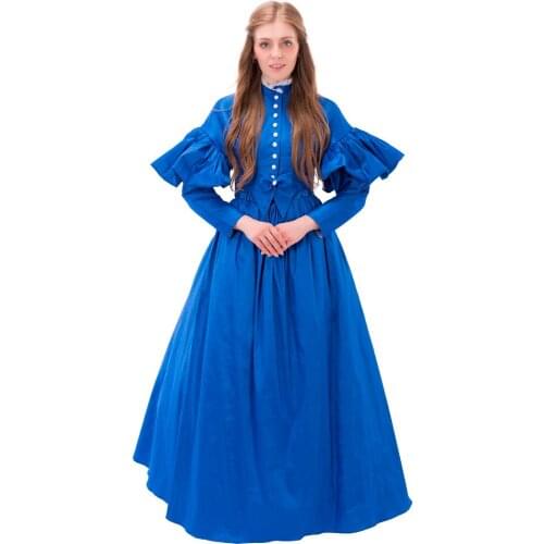 Blue Gothic Lolita Civil War Victorian Day Dress Masquerade Ball Gown Rococo Marie Antoinette Gown Halloween Costume Cosplay