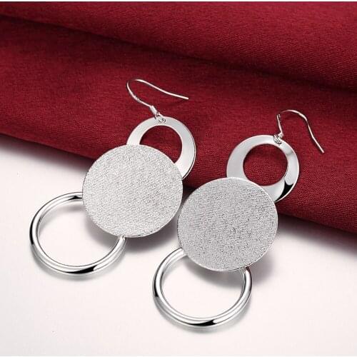 Hot sale Jewelry 925 Sterling Silver Earrings for woman new fashion Retro Frosted circle long earrings Christmas Gifts