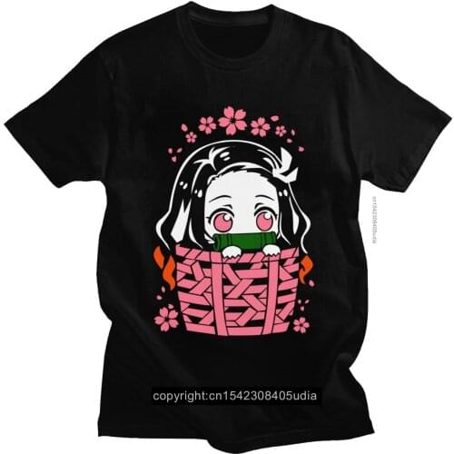 Kawaii Kimetsu No Yaiba T Shirt Nezuko Kamado Tshirt Men Pure Cotton Tee Shirt for Men Demon Slayer Manga T-Shirt