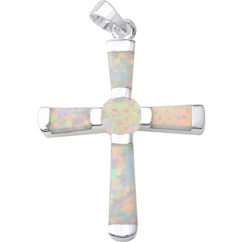 Cross Cool For Womens 23*30mm White Fire Opal Silver Pendant P9038