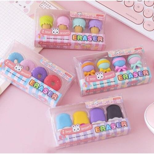 1 Pack of 4 Creative Cartoon Erasers Novelty Pencil Eraser Easy Erasing Non-toxic Eco-friendly Rubber Pencil Eraser