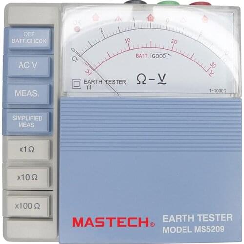 MASTECH MS5209 Analog Earth Resistance Test Meter Megger Megometro Analog 1-1K Low Power Pointer Ground ResistanceTester