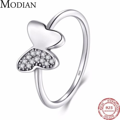 Modian 2019 New Real 925 Sterling Silver Fashion Vintage Cubic Zirconia butterfly Finger Rings For Women Party Sparking Jewelry