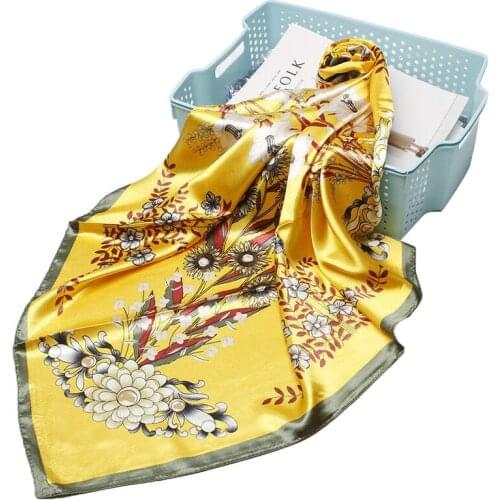 Women Fashion Square Hijab Scarf Flower Print Shawl Stole Imitate Silk Satin Kerchief Bandana 35"x35"